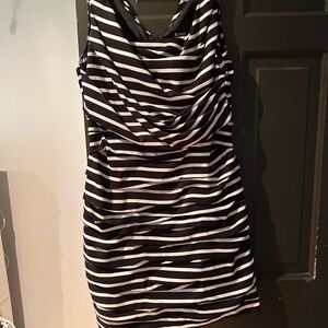 Express Black and White Ruched Sheath Mini Dress